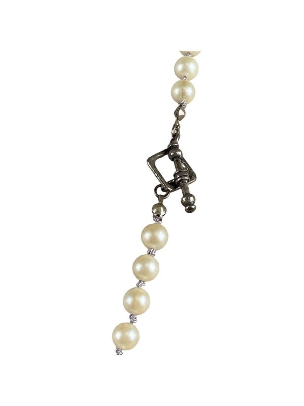 Faux Pearl Necklace with Purple Stone, Size 18” long - Picture 3 of 5